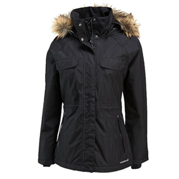 Merrell Black Bandol Insulated Parka Coat Jacket Faux Fur Hood Size Small - Picture 1 of 10